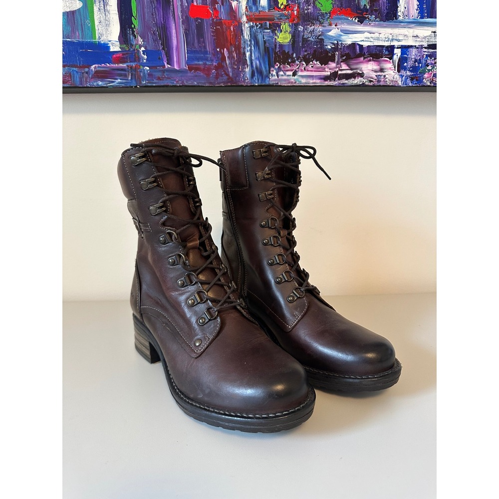 Taos Crave Dark Brown Leather Lace Up Side Zip Combat Boots | Size 40